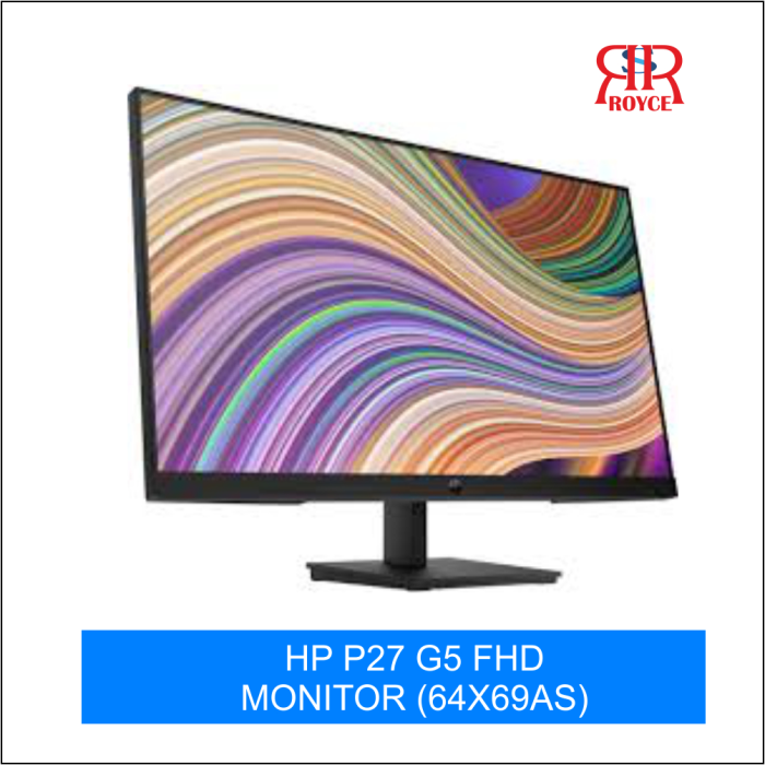 HP P27 G5 Monitor, 27" FHD IPS Display, 75Hz Refresh Rate, 5ms (GtG with Overdrive) Response Time, On-Screen Controls, 3-Sided Borderless, Adjustable Height & Tilt, Black | 64X69AS#ABV