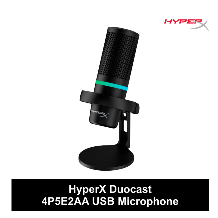 HyperX Duocast 4P5E2AA USB Microphone, Designed For Streaming, Low Profile Shock Mount, Tap To Mute Sensor, Two Polar Patterns, Compatible For Windows / Mac, Black | 4P5E2AA