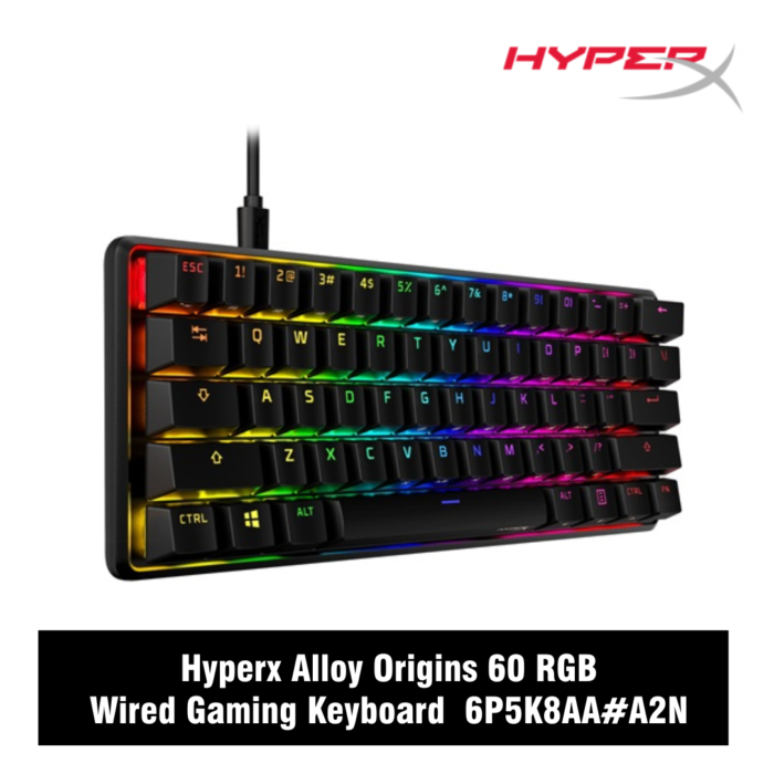 Hyperx Alloy Origins 60 RGB Wired Gaming Keyboard | HyperX Mechanical Linear Red Switches | RGB Illuminated | English/Arabic Keyboard - Black