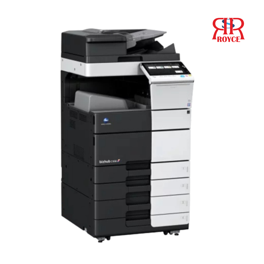 Konica Minolta Bizhub C250i   A3 colour multifunctional printer; colour and black & white 25 pages per minute; paper formats A6-A4/ A3; copy, print, scan, and fax; Tablet-like user panel; 5 paper trays for different paper types; dual scan document feeder; automatic stapling and punching; bulk printing; embedded WiFi