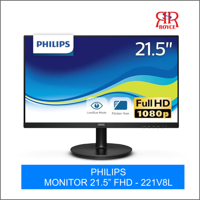 Philips 221V8L 22" W-LED System LCD Monitor, Resolution 1920 x 1080 @ 75 Hz, Response time 4 ms (GtG), Anti-Glare, AdaptiveSync Technology, Black | 221V8-L