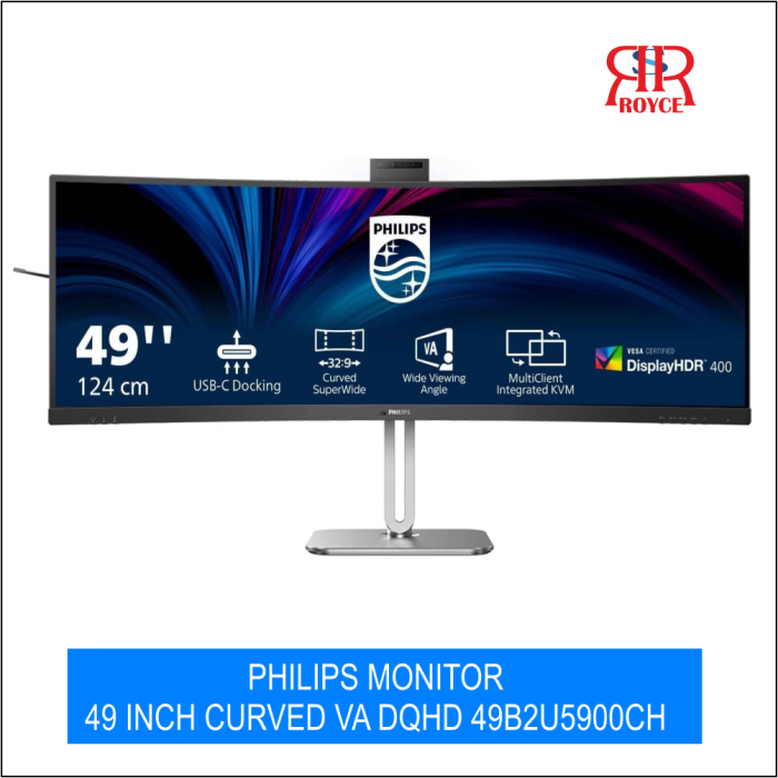 Philips 5000 Series Curved Monitor, 49" VA Display, Dual QHD Resolution, 75Hz Refresh Rate, 4ms (GtG) Response Time, 1800R Curvature, 3W x2 Built-In Speakers, KVM Feature, Black | 49B2U5900CH