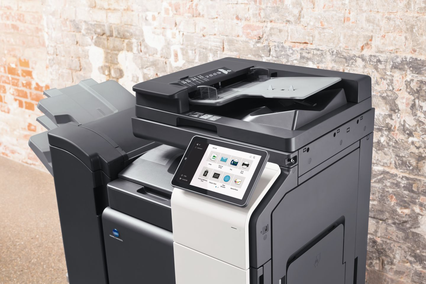 Konica Minolta Bizhub C250i   A3 colour multifunctional printer; colour and black & white 25 pages per minute; paper formats A6-A4/ A3; copy, print, scan, and fax; Tablet-like user panel; 5 paper trays for different paper types; dual scan document feeder; automatic stapling and punching; bulk printing; embedded WiFi - Image 2