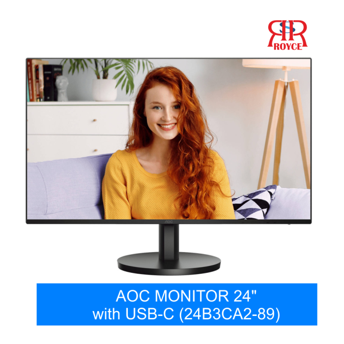 AOC 24B3CA2 USB Hub Monitor, 24" IPS Display, FHD Resolution, 100Hz Refresh Rate, 1ms (MPRT) Response Time, 16.7m Color Display, Built-In 2W x2 Speakers, Black | 24B3CA2-89